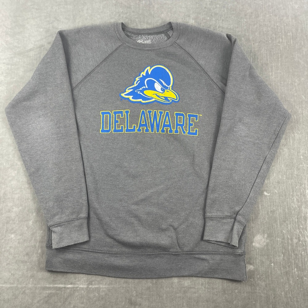 Delaware Blue Hens Retro‎ Brand Mens Medium Gray Raglan Graphic Sweatshirt